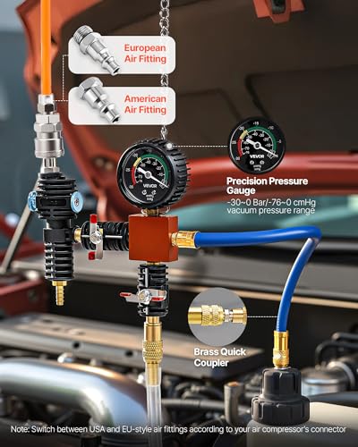 Image of VEVOR Coolant Pressure Tester Kit, 31Pcs Radiator Vacuum Refill Kit with 3 Metal Adapters, Universal Fit, Automotive Cooling System Pressure Tester Tool, with Pressures Pump & Aluminum-Plastic Filler