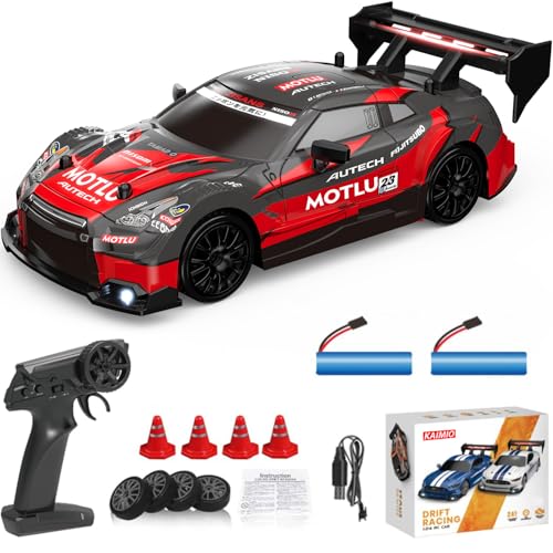 Image of 1:24 Scale RC Drift Car 4WD 2.4GHz 30KM /H High Speed Racing Sport Toy Car with LED Lights, Racing and Drift Wheels (8601-Red)