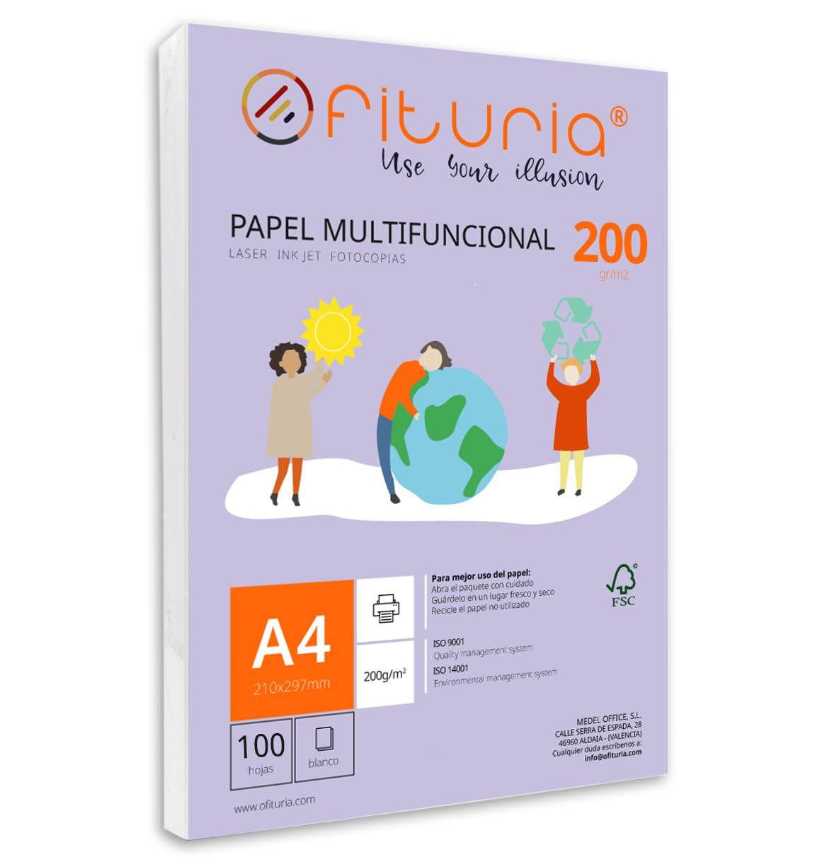 A4 200 g Paper Pack with 100 White Sheets, Multifunctional Paper for School Use and Work Environments - Ideal for Laser, Inkjet or Copiers - Ofituria