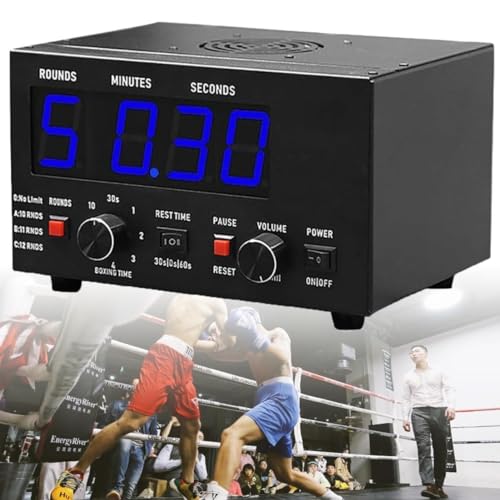 Cronómetro profesional para boxeo CHEFFS con pantalla LED, tiempo de entrenamiento y repeticiones de ciclo seleccionables, sonido ajustable y marcador para Muay Thai/MMA/Boxeo (Azul) miniatura 1
