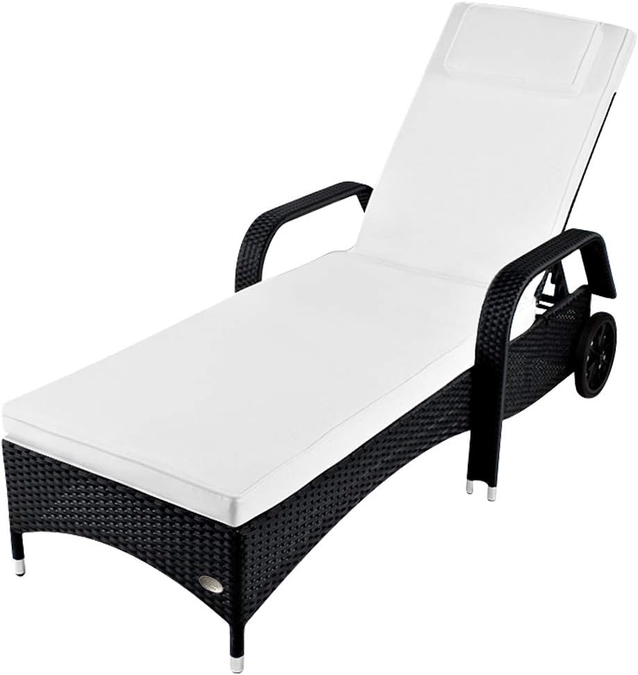 RS Trade Sonnenliege Toscana Braun/Grau – Outdoor Liege mit beständigem Poly-Rattan-Geflecht – verstellbare Rückenlehne – Armlehnen & breite Liegefläche – inkl. Kopfteil und…
