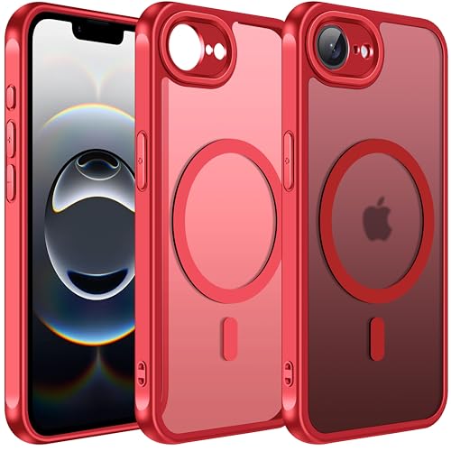 ivoler Funda Magnética para iPhone 17e / iPhone 16e 6.1 Pulgadas, Compatible con MagSafe, Carcasa Protectora Antigolpes Translúcida Mate Trasera Fina Silicona Anti Choques Case, Rojo