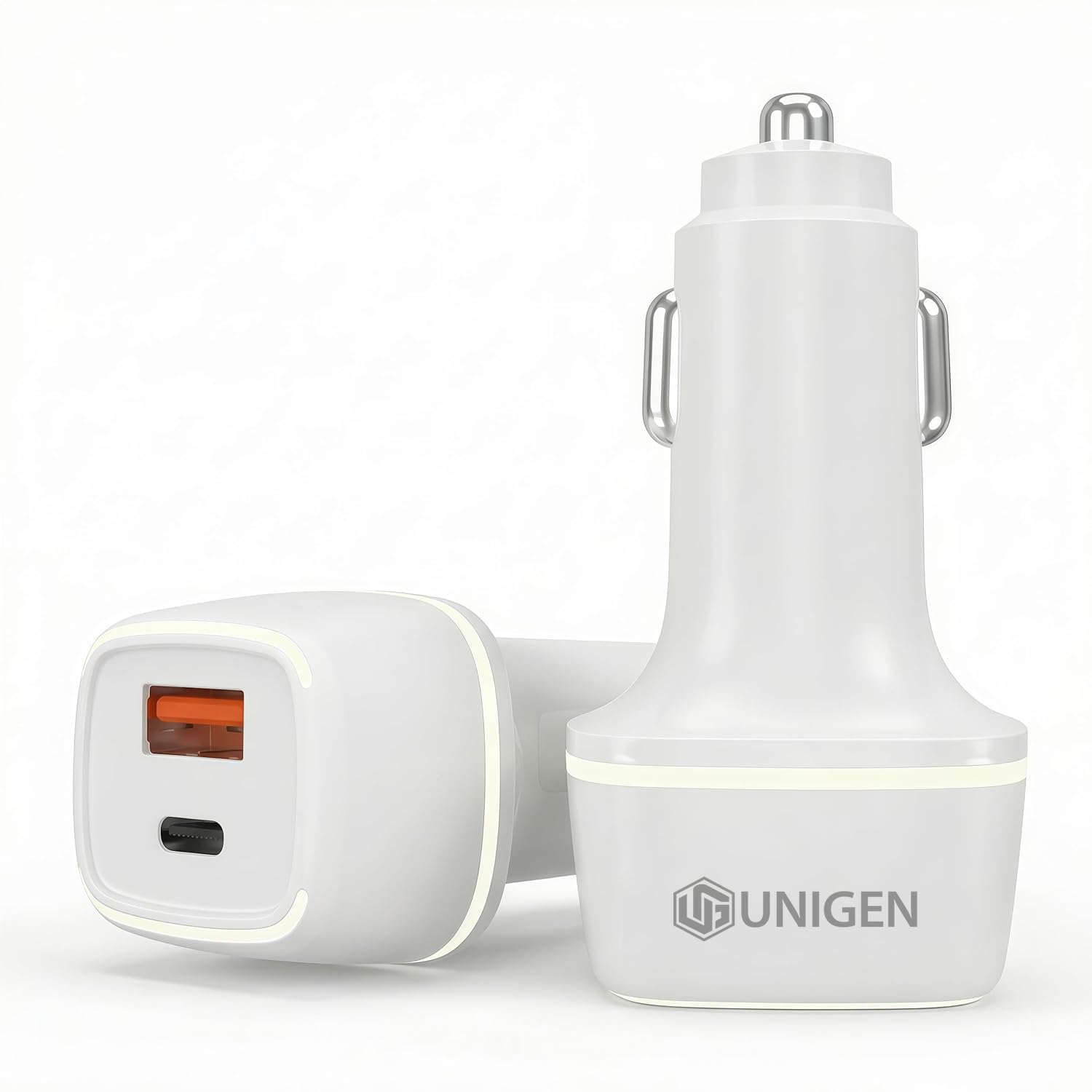 UNIGEN 80W Fast Car Charger Dual Port (USB-C PD + USB QC 3.0), Compact Metal Car Charging Adapter Compatible with iPhone, Android Smartphones, Earbuds, Smartwatch & Power Bank (White)-image-29