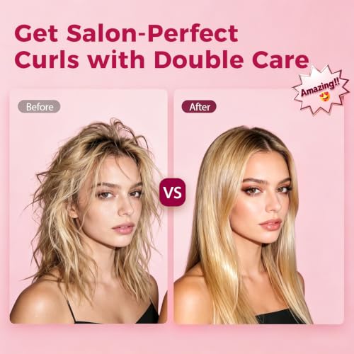 Image of Infrared Thermal Brush, Dual Voltage Negative Ions Heated Round Brush, 1 1 /2 Inch Straightener & Curling Iron Brush 2 in 2, Dual PTC Non-Blowing Thermal Round for Wome, Soft Pink