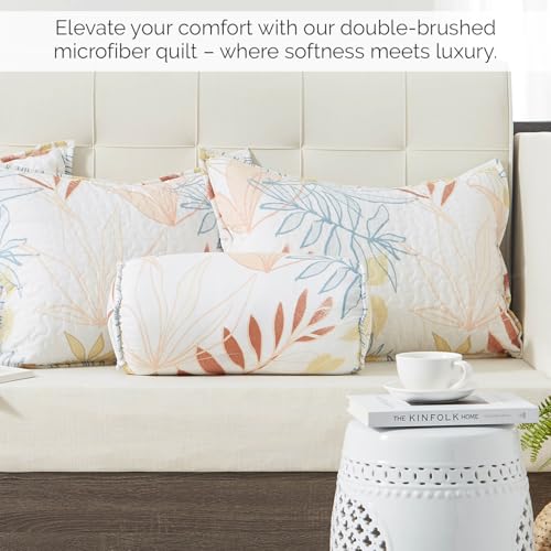 Image of Southshore Fine Living, Inc. Day Bed Cover Sets, Twin Daybed Bedding Sets, Daybed Cover with 3 Pillow Shams, 1 Bedskirt, 1 Throw Pillow - Twin Quilt Bedding Set, Day Bed Covers Set, Tropic Leaf