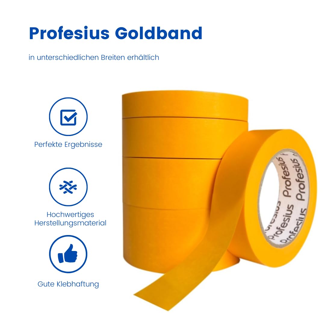 20 Rollen Goldband 50m pro Rolle Abdeckband Klebeband Malerband Washi Tape | Präzise Farbkanten beim Streichen und Lackieren - Rückstandsfrei entfernbar (50mm x 50m)