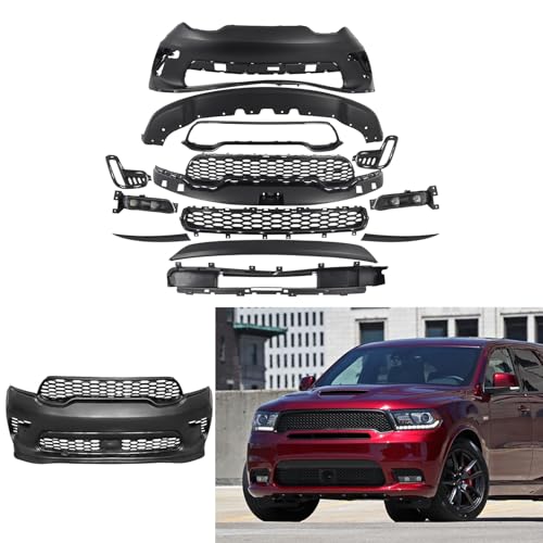 KARPAL Front Bumper Kits Compatible with 2021-2023 Dodge Durango SRT Hellcat Complete SRT, GT, SXT, R/T W/Upper Grille Lower Grill & Fog Lights - Full Body Set, Replacement for 68510292AA 68460455AA