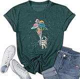 Space Shirts for Women NASA Shirt Moon Graphic Tees Astronaut Print T Shirt Space Fan Gift Shirt Short Sleeve Tee Tops (Large, Green1)