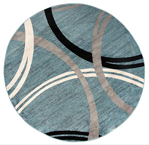 Rugshop Modern Wavy Circles Design Round Area Rug 8' Blue