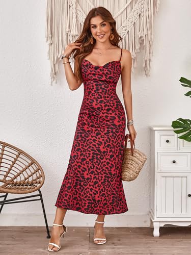 Image of Floerns Women's Leopard Print Draped Collar Spaghetti Strap Cami Long Dress