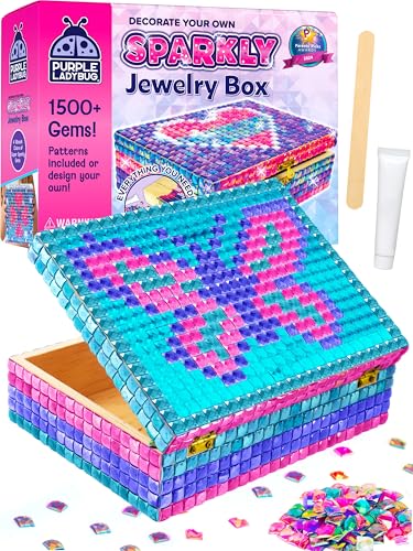 PURPLE LADYBUG Jewelry Box Craft for Girls 8-12 6-8 - Birthday Gift for 7 8 9 10 11 12 Year Old Girl, Fun Mosaic Arts and Crafts for Kids Ages 8-12, Girls Toys 8-10