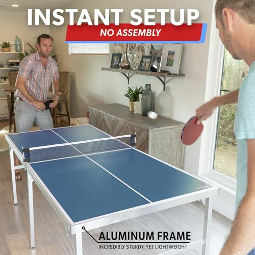 Image of GoSports Mid-Size Table Tennis Game Set - Red or Blue - Indoor /Outdoor Portable Table Tennis Game with Net, 2 Table Tennis Paddles and 4 Balls