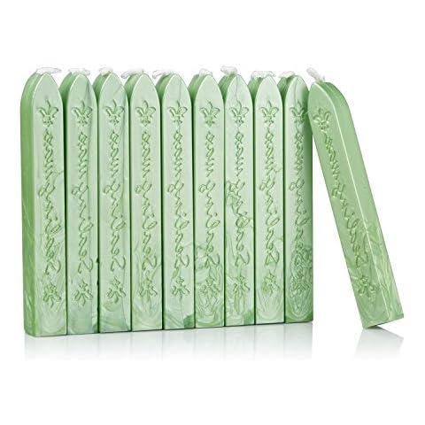 Mceal Sealing Wax Stick with Wick Flower De Luce of France Retro 10 Pieces Pack(Sage Green) Cover