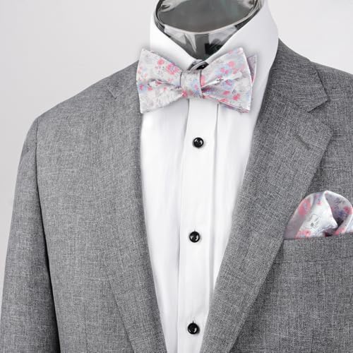 Image of Alizeal Mens 2pcs Floral Pattern Bow Tie Set | Self-tied Pocket Square Colorful Perfect for Weddings Proms Business