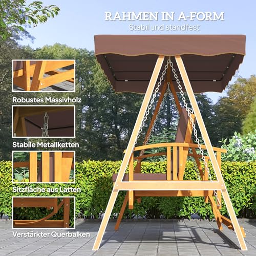 Hollywoodschaukel aus Holz mit Liegefunktion für Garten und Terrasse