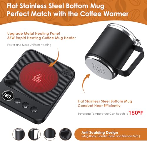 Coffee Mug Warmer & Mug Set for Desk, Electric 36W Coffee Cup Warmer with Auto Shut Off/Timer. Smart Cup Mug Heater with 16oz Cup for Heating Coffee in Home/Office, Coffee, Black