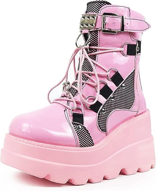 Platform Boots for Women Wedge Ankle Boots Lace-Up Zip Round Toe High Heels Motorcycle Boots Uniform Pumps Shoes