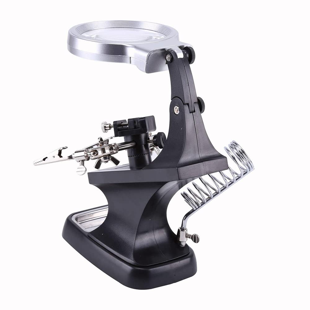 Saldatura LED Magnifier Stand per saldatore, 3X 4,5X Aiutare le mani lente d'ingrandimento stazione con clip a coccodrillo per saldatura, montaggio e riparazione (nero)