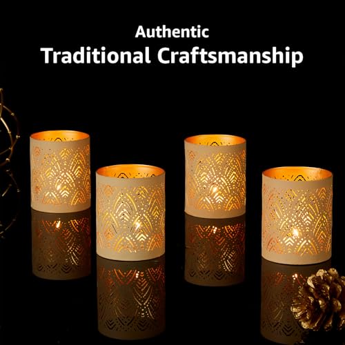 Image of Amazon Brand - Solimo Tea Light Votive - Round Shape, Peach Finish with Gold Interior, Set of 4 (Size: L-7.5 cm x W-7.5 cm x H-10 cm)