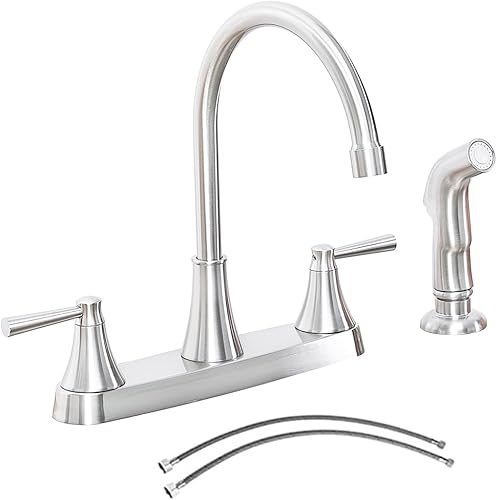 TDLKF29L - Grifo de cocina con pulverizador, acero inoxidable de níquel cepillado, 3 agujeros RV Utility Touch Grifo de cocina con rociador lateral,