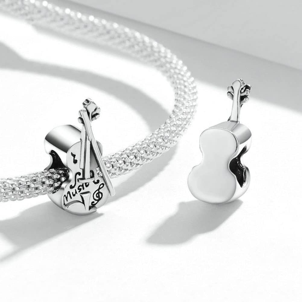925 Sterling Silver Violin Charm for DIY Bracelet - Music Art Melody Piano - Image 3