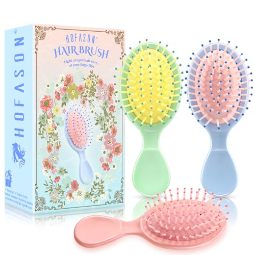 HOFASON 3 Pcs Mini Wet Hair Brush for Back to School Toddler Women Girls Toddler Teen Stocking Stuffers Bachelorette Party Bridesmaid Gift Spa Supplies Summer Stuff Detangling Travel Hair Brush