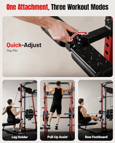 Image of Mikolo M4 2.0 Smith Machine, 2200lbs Squat Rack with LAT-Pull Down System & Cable Crossover Machine, Training Equipment with Leg Hold-Down Attachment