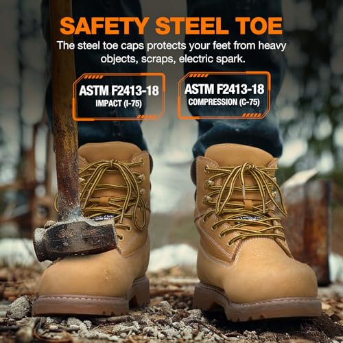 Image of NINGO Waterproof Steel Toe Work Boots for Men, EH Rated, Slip Resistant | Mens Safety Toe Work Shoes, ASTM F2413-24, Full-Grain Leather, Oil Resistant, for Construction Industrial Warehouse
