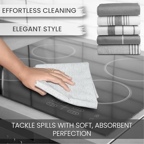 Premium Kitchen Tea Towels Set of 5 – Eco-Friendly 100% Cotton Hotel Quality Kitchen Towels Ultra Absorbent & Lint Free, Quick Drying Dish Cloth, 70 x 50 cm (Grey) - Image 4
