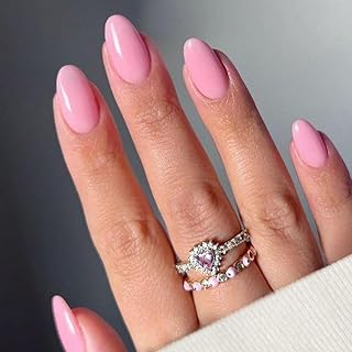 Pinkfarbene, einfarbige künstliche Fingernägel in Mandelform, 24-teiliges Set für Damen zur Maniküre und Dekoration