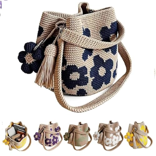 Sac fourre-tout à fleurs au crochet cabas tricoté bohème pour femme