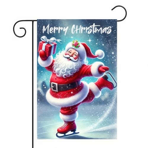 Image of BlissYard Christmas Garden Flag 12x18 Inch Santa Claus Snow Yard Decor | Double sided polyester, Santa Claus snow scene design, classic seasonal decor for Christmas porch and yard