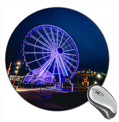 Preisvergleich Produktbild Riesenrad Vergnügungspark Nacht 10244 Hintergrund Desktop Gummi Rutschfest Gaming Runde Mauspad Mausmatte Mousepad