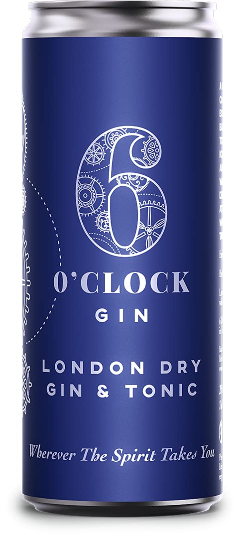 6 O'clock Gin - London Dry Gin & Tonic - Ready to Drink Can - Can of G&T with Dry Gin & Tonic Water (250ml)
