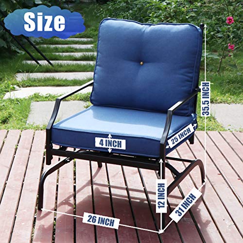 Lovinouse 2 Piece Patio Chairs Outdoor Rocking Chair, 400 Lbs Capacity Each, Bistro Set Patio Conversation Set, Metal Frame Outdoor Furniture for Balcony, Yard (Blue) - Thumbnail 3