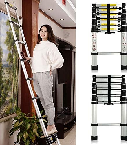 Iropro 3.2M/10.5Ft Extendable Aluminum Ladders, Folding Telescopic Extension Tall Loft Ladder, Portable 11 Steps Loft Ladders, Extension Ladder EN131 DIY Multi Purpose 330lbs/150kg (3.2M/10.5Ft)