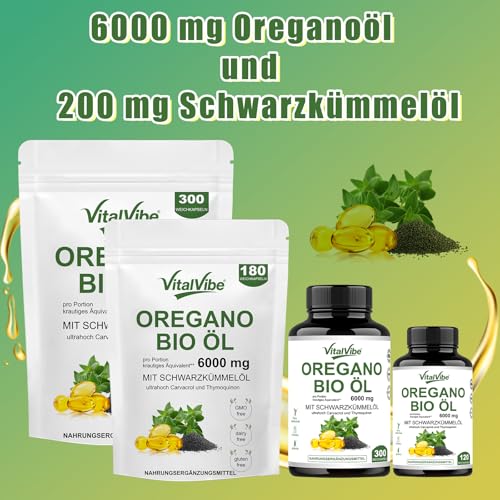 VitalVibe öil of oreganol Kapseln,2 in 1 6000 mg Oreganoöl mit Schwarzkümmelöl 200 mg,Oregano-Nahrungsergänzungsmittel auf Kräuterbasis | Hochwirksame Pflanzenstoffe Nahrungsergänzungsmittel