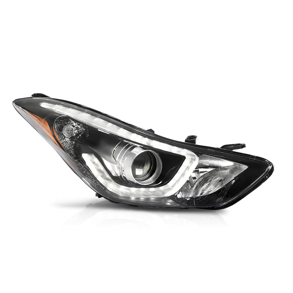 G-PLUS LED Projector Headlight Assembly Right Side,Fit For Elantra 2014 2015 2016 Passenger Side,HY2503186 92102-3Y510 Clear Lens Black Housing Amber