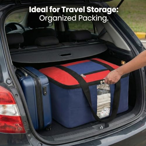 Image of EASY HOME 33 litre Under bed Storage Bags for Clothes | Cloth Storage Organizer with Zip Closure | Wardrobe Bag for Sarees & Blankets | Moisture Proof Nylon Cover Bag (Red & Black, Pack of 2)
