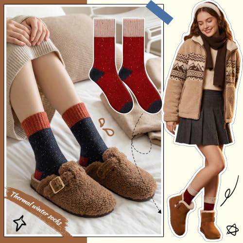 Image of EBMORE 5 Pairs Women Merino Wool Boot Socks Warm Thermal Winter Thick Hiking Cozy Cabin Crew Comfy Socks for Ladies