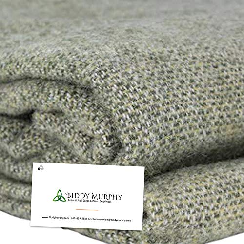 Biddy Murphy, 100% Irish Wool Blanket, Large King Size 90" X 109" Inches, Traditional Style, Heirloom Quality, Warm, Soft Lambs Wool, Woven In Co. Kerry Ireland, Imported, Green #TOP3