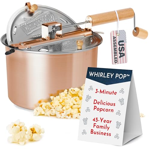 Original Whirley Pop Popcorn Maker - 6 Quart Popcorn Popper, Stainless Steel Popcorn Maker With Metal Gears, Wabash Valley Farms Stove Top Popcorn Maker, Gourmet Popcorn Pot (Copper)