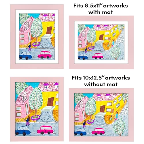 Image of Americanflat Kids Artwork Frame Changeable (Light Pink) - Magnetic Door Holds 100 Art Pieces - 8.5x11 Letter Size Display with Mat or 10x12.5 Without Mat - My Mini Masterpiece (Pack of 8)