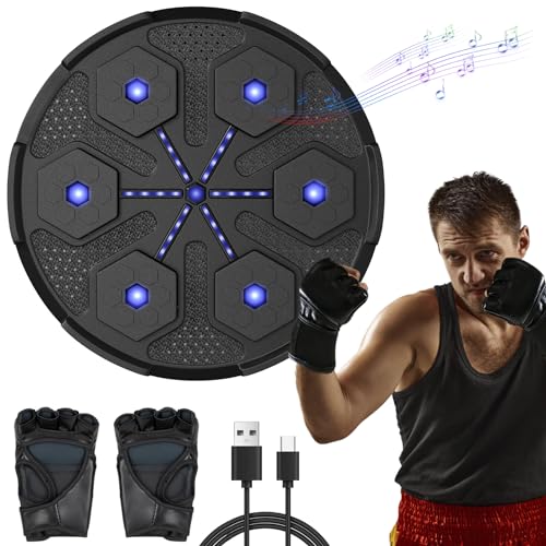 Music Boxing Machine with Adult Boxing Gloves - Wall Mounted Smart Bluetooth Boxing Target Training Punching Equipment with 9 Modes Speed, Electronic Intelligent Boxing Target for Home-Blue