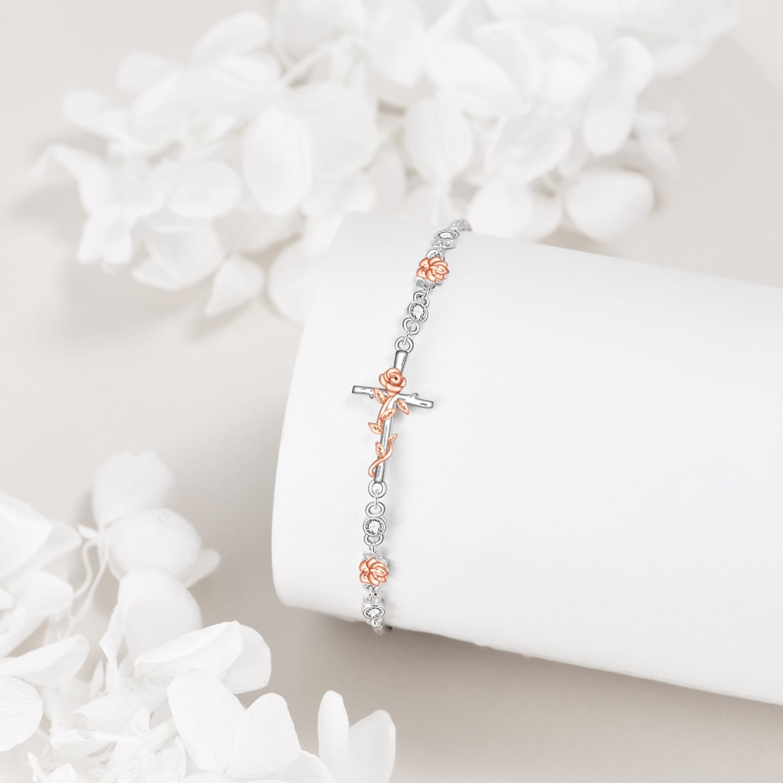 YAFEINI Braccialetto con croce per donne e ragazze, in argento Sterling, con croce cristiana laterale, catena a maglia religiosa, idea regalo