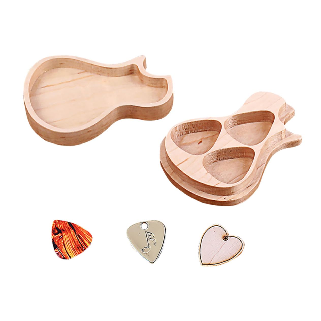 HEMOTON Scatola Per Plettri Per Chitarra in Legno Fatta Mano Di Plettri Inclusi Accessorio Per Chitarra Design Forma Di Comodo Per Riporre e Trasportare