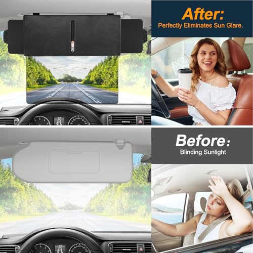 Image of Veharvim Polarized Sun Visor for Car with Zipper Slider, Upgraded UV400 Sun Visor Extension with PC Lens and 2 Side Sunshade, Anti-Glare Car Visor for Safe Driving,UV-Filtering /Protection
