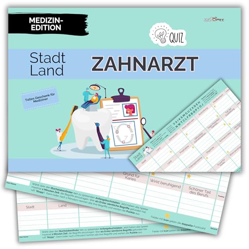 Stadt Land Zahnarzt by snaPmee - Geschenk für Zahnmediziner ZFA & Co - Zahnarzt-Praxis Quiz - Spiel mit 50 Blatt Din-A4