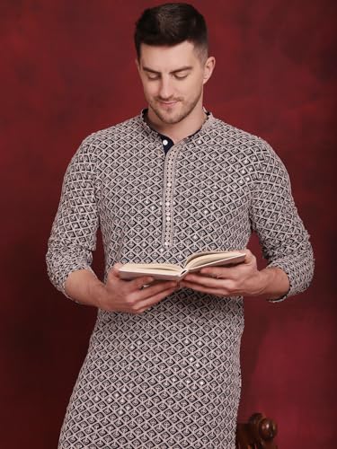 Image of Jompers Men Pure Cotton Regular Fit Sequin Embroidered Kurtas