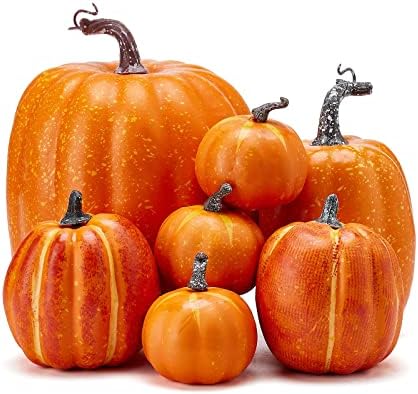woshilaocai 7 calabazas artificiales para decoración de otoño, cosecha, Acción de Gracias, Halloween, vacaciones, decoración de casa de campo para